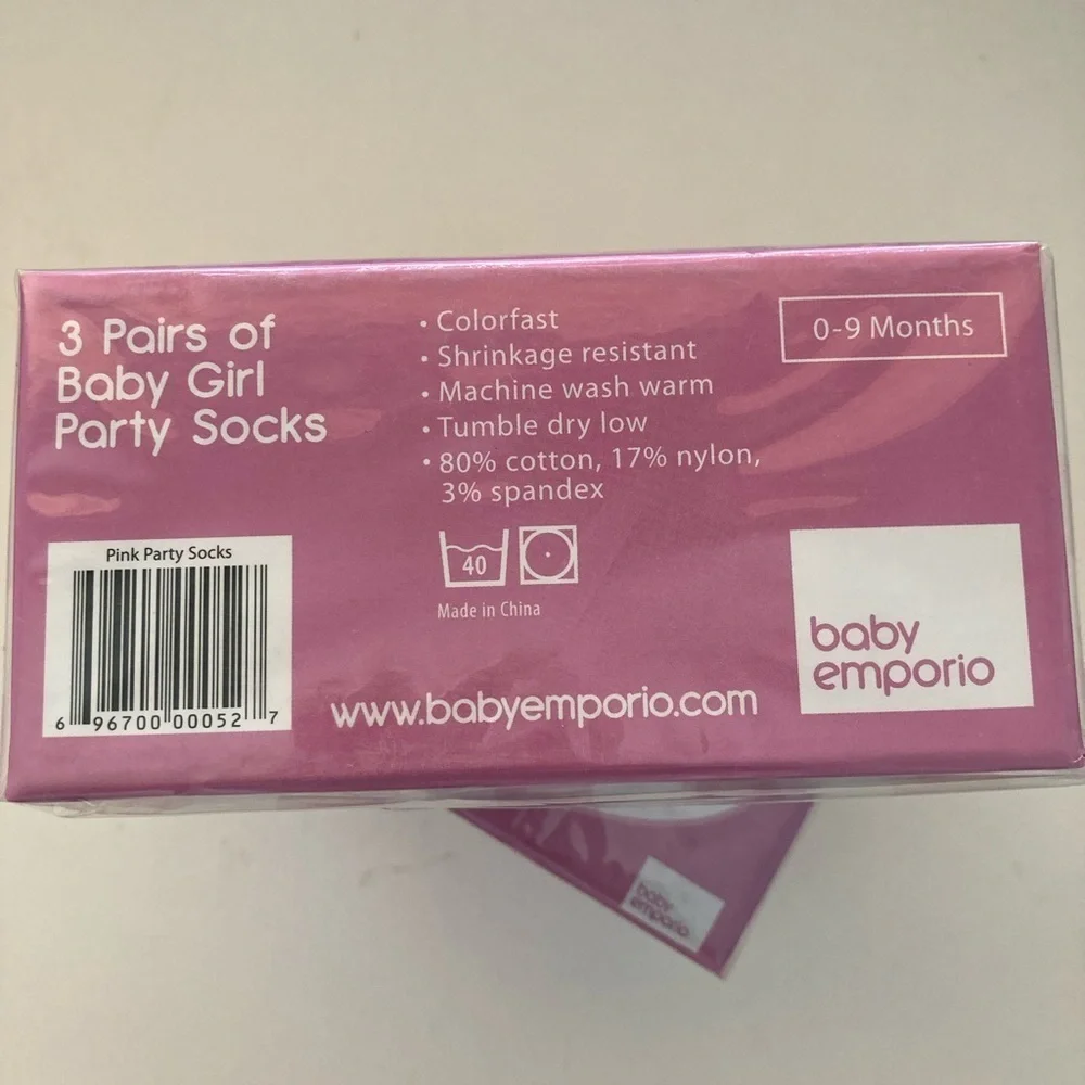 Baby Girl Emporio Box Of 3 Pairs Of Brand New Baby Socks In A Pink Box